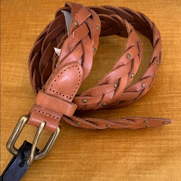 J. Crew 100% Leather Studded Braided Brown Belt